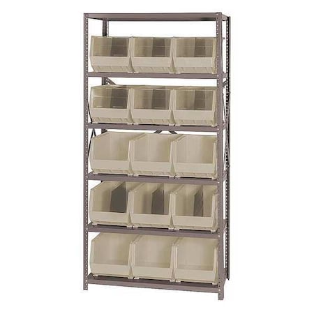 Quantum Storage Systems Steel Bin Shelving, 18 in D x 75 in H x 36 in W, 6 Shelves, Ivory QSBU-260IV