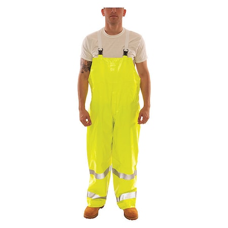 Tingley Hi-Visibility Rain Bib Overall, PVC, 32 in Inseam, 52 in to 54 in Waist, 14 mil Thickness, Lime O53122