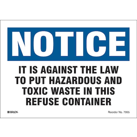 Brady Waste Label, 5 In. H, PK10 7995LS