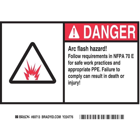 Brady Machine/Equipment Label, 5 in Height, 7 in Width, Polyester, Horizontal Rectangle, English EL-3