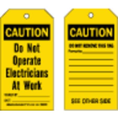 Brady Caution Tag, Polyester, 5 3/4 in H x 3 in W, Black on Yellow, Rectangle, 10 PK 86428