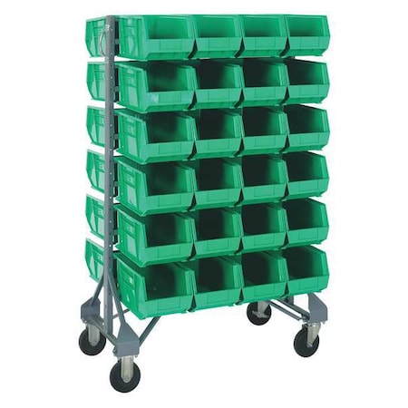 Quantum Storage Systems Steel Mobile Bin Rail Floor Rack, 36 in D x 53 in H x 20 in W, Green MQRU-12D-240-48GN