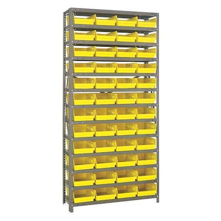 Quantum Storage Systems Steel Bin Shelving, 18 in D x 75 in H x 36 in W, 13 Shelves, Yellow 1875-108YL