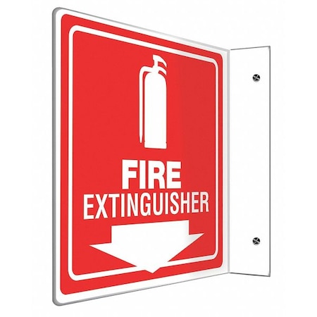 Accuform Fire Extinguisher Sign, 8 in Height, 8 in Width, Plastic, L-Shaped, English PSP729