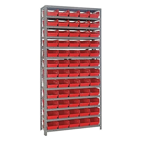 Quantum Storage Systems Steel Bin Shelving, 36 in W x 75 in H x 12 in D, 13 Shelves, Gray/Red 1275-102RD