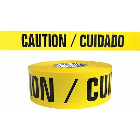 Zoro Select Barricade Tape, Caution/Cuidado, Yellow, 3 in Wide x 300 ft Length, Polyethylene, 4 mil B334Y13-200