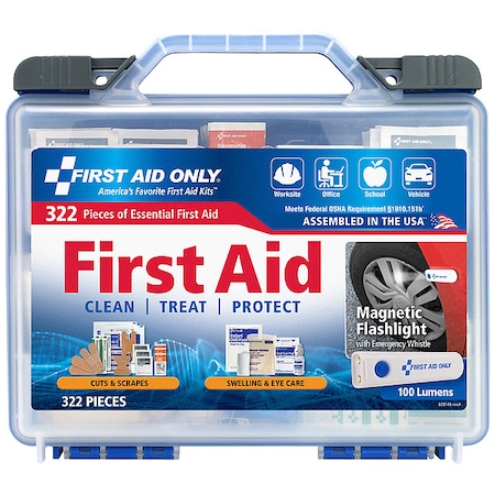 First Aid Only First Aid Kit and Housing, Plastic 322 Components, 50 People Served 91414