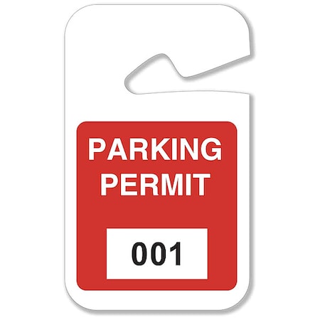 Brady Parking Permits, Rearview, 001-100, Wht/Red 95202
