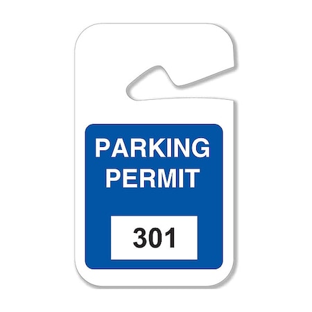 Brady Parking Permits, Rearview, 301-400, Wht/Blu, PK100 96264