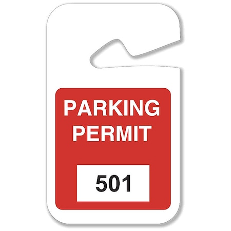 Brady Parking Permits, Rearview, 501-600, Wht/Red 96275