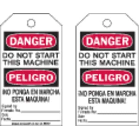 Brady Danger Bilingual Tag, Cleaning and Maintenance, Polyester, 7 in H x 4 in W, Black, Red, White 86467