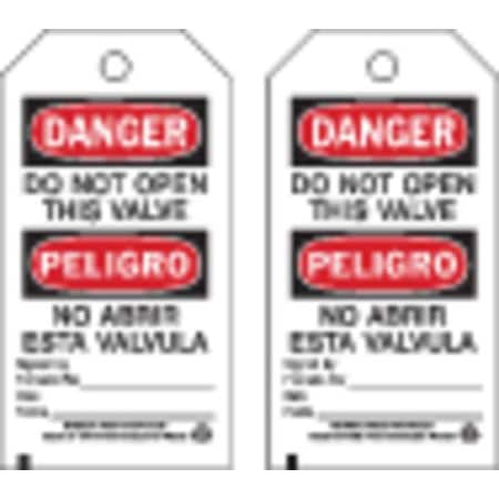 Brady Danger Bilingual Tag, Lockout Tagout, Polyester, 5 3/4 in H x 3 in W, Black, Red, White, Rectangle 86523