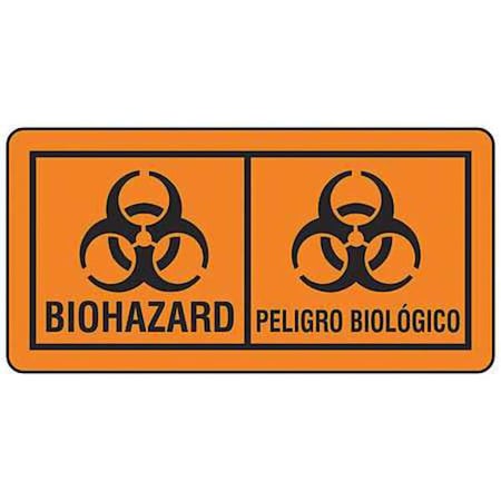 Brady Bilingual Biohazard Label, Biohazard, Paper, 4 in W, 2 in H 22348LS