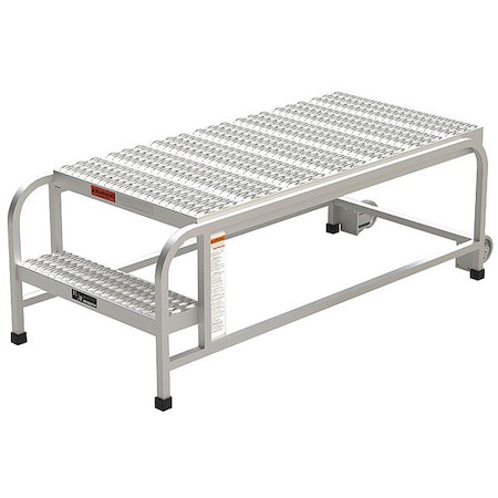 Zoro Select Aluminum Mobile Work Platform, 2 Steps, No Handrails, 48"D Platform, Serrated Tread A012
