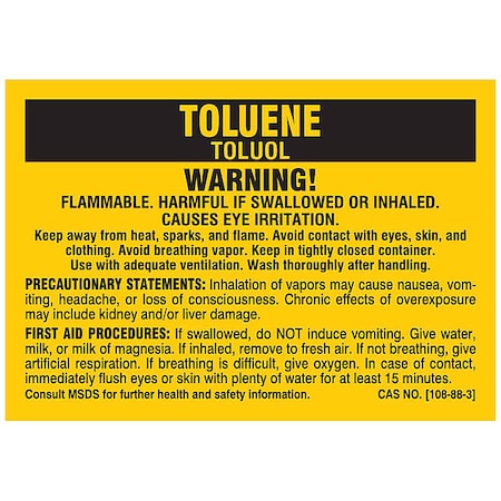 Brady Label, TOLUENE, Polyester, 2 7/8 in W, 2 in H 7318PLS