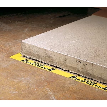 Zoro Select Floor Marking Tape, Polyester, Caution Watch Your Step, Black, Yellow, 3 in W., 7 mil Thickness 8AFH0