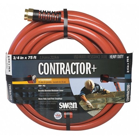 Zoro Select 3/4 in ID x 75 ft L Water Hose, Rubber Tube, Red, Aluminum x Aluminum Fitting CSNCG34075