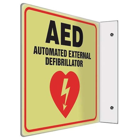 Accuform Aed Automated External Defibrillator, 8" W x 8" H, L-Shaped, Plastic, PSP972 PSP972