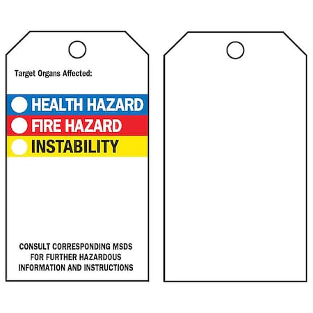 Brady Tag, 5-3/4 in H, 3 in W, Polyester, PK25 76238