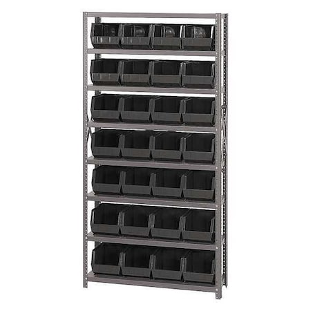 Quantum Storage Systems Steel Bin Shelving, 12 in D x 75 in H x 36 in W, 8 Shelves, Black QSBU-239BK