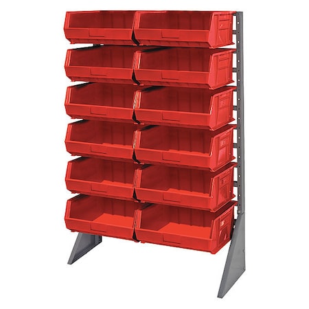 Quantum Storage Systems Steel Bin Rail Floor Rack, 36 in D x 54 in H x 15 in W, Red QRU-12S-250-12RD