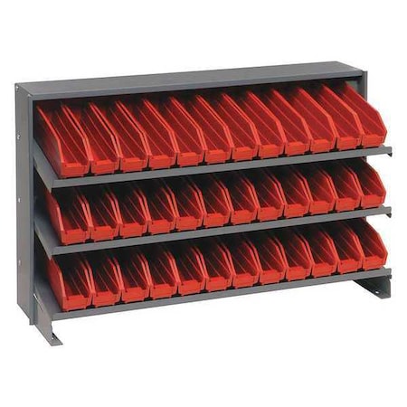 Quantum Storage Systems Steel Bench Pick Rack, 12 in D x 21 in H x 36 in W, 3 Shelves, Red QPRHA-100RD