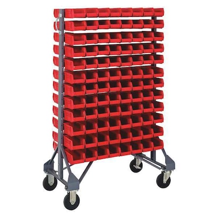 Quantum Storage Systems Steel Mobile Bin Rail Floor Rack, 36 in D x 53 in H x 20 in W, Red MQRU-12D-220-192RD