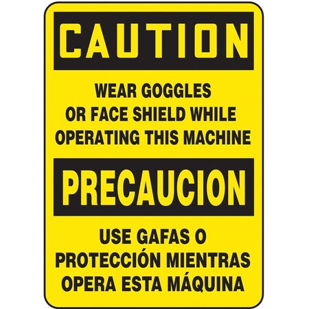 Accuform Spanish-Bilingual Caution Sign, 14" Height, 10" Width, Plastic, Rectangle, English, Spanish SBMEQM743VP