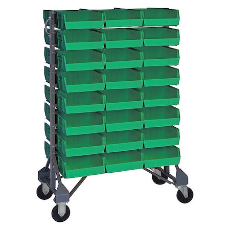 Quantum Storage Systems Steel Mobile Bin Rail Floor Rack, 36 in D x 53 in H x 20 in W, Green MQRU-16D-235-48GN