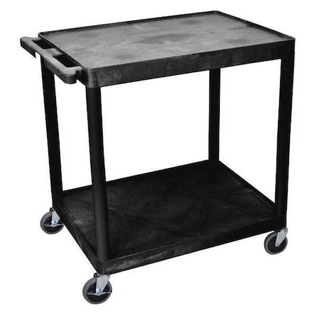 Zoro Select Utility Cart with Lipped Plastic Shelves, 400 lb Load Capacity, 2 Shelves, 32 in L, 24 in W TC22-B