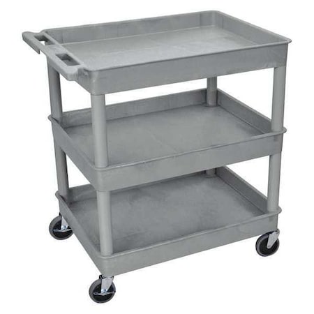 Zoro Select Utility Cart with Deep Lipped Plastic Shelves, 400 lb Load Capacity, 3 Shelves, 32 in L, 24 in W TC111-G