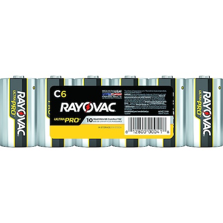 Rayovac UltraPro C Alkaline Battery, 1.5V DC, PK6 ALC6