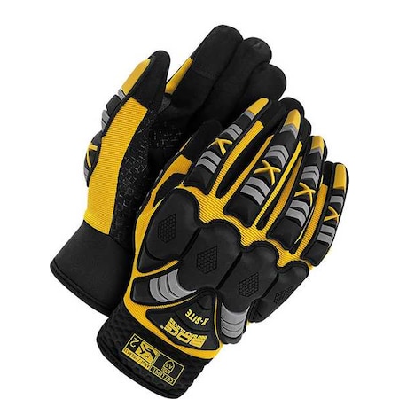 Bdg X-Site Mechanics Gloves, Synthetic Leather Palm, Spandex Back, M, Black/Yellow 20-1-10400-M