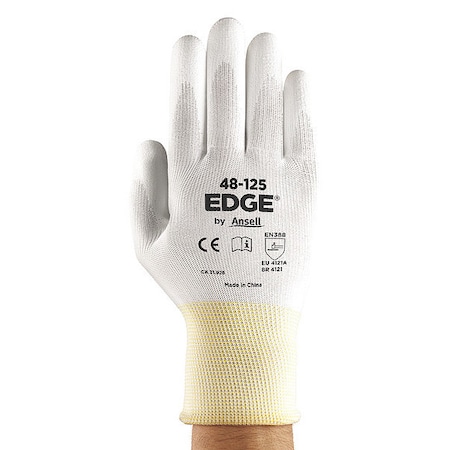 Ansell Knit Liner, Polyurethane, Rough, Palm, Not Rated Abrasion Level, Gray/White, 6 1 PR 48-125