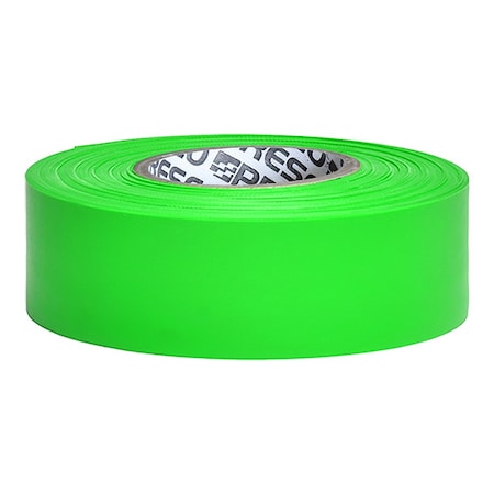 Zoro Select Flagging Tape, No Legend, Fluorescent Green, 1 3/16 in Wide x 150 ft Length, Vinyl, 5 mil ARGG-200