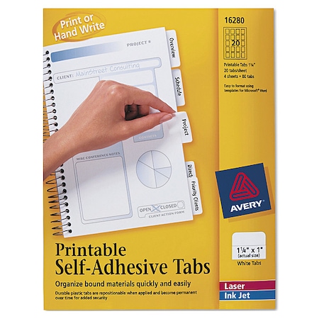 Avery Dennison Printable Tabs, 1-1/4", White, PK96 16280
