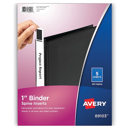 Avery Dennison 2" Binder Inserts, White, Pk40 89103