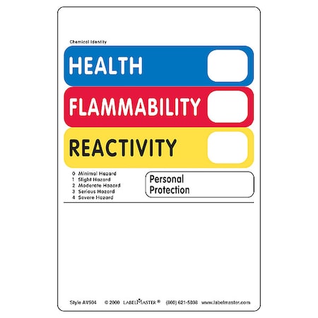 Labelmaster Hazcom Label, 4inx6in, Vinyl, 500 Labels, PK500 AV504