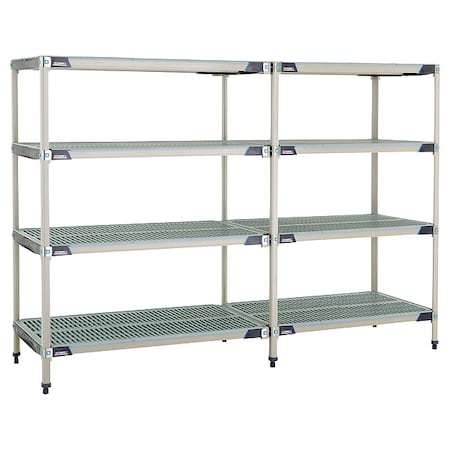 Metro Plastic Industrial Shelving, 48 in D, 24 in W, 62 in H, 4 Shelves, Blue/Taupe MX-2448G-63-A4