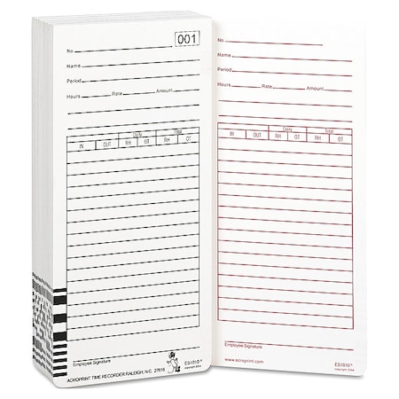 Acroprint Payroll Card for Time Clock ES1000, PK100 09-9111-000
