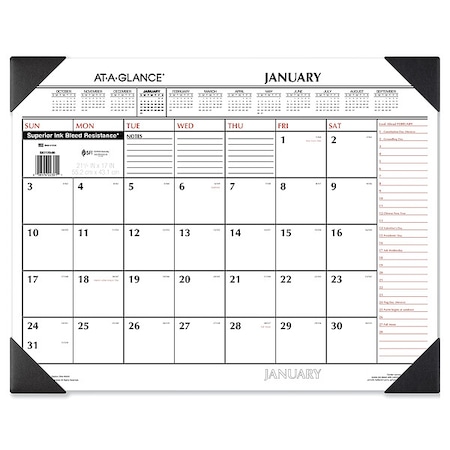 At-A-Glance 22 x 17" Two-Color Monthly Desk Pad Calendar, White AAGSK117000