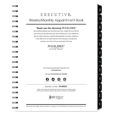 At-A-Glance Executive Weekly/Monthly Planner Refill with 15-Minute Appts, 11 x 8.25, 12-Month (Jan to Dec): 2025 11709111006