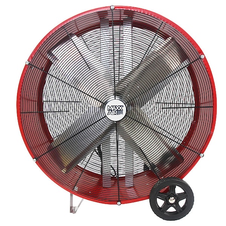 Maxx Air Barrel Air Circulator Fan, Mobile Mount, 36 in Blade Dia, 120V, 6,300/9,000 cfm, Non-Oscillating BF36DD RED
