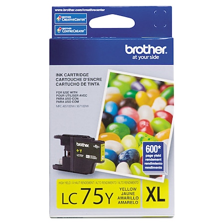 Brother Brother LC75Y Original Ink Cartridge - Inkjet - 600 Pages - Yellow - 1 Each LC75Y