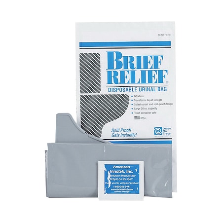 Brief Relief Urine Bag, Plastic, 5x1x8.5", PK100 br608