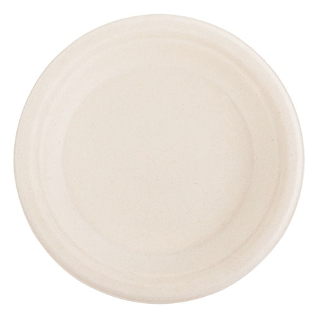 Zoro Select Bagasse PFAS-Free Dinnerware, Plate, 6" dia, Tan, PK1000 PL-06BW-NPFA