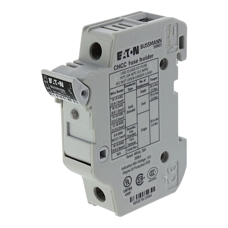 Eaton Bussmann Finger Safe Fuse Block, 0 to 30A Amp Range, 48V DC Volt Rating, 1 Poles, Box Lug; Clamp CHCC1DI-48U