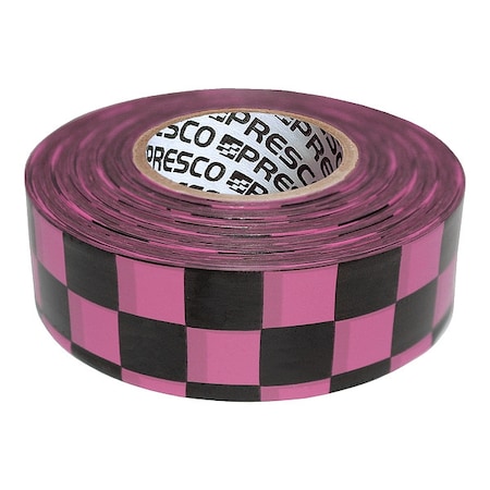 Zoro Select Flagging Tape, No Legend, Black/Fluorescent Pink, 1 3/16 in Wide x 150 ft Length, Vinyl, 2.5 mil CKPGBK-200