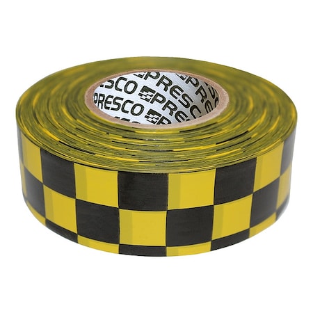 Zoro Select Flagging Tape, No Legend, Black/Yellow, 1 3/16 in Wide x 300 ft Length, Vinyl, 2 mil CKYBK-200