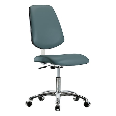 Zoro Select Cleanroom Chair, Vinyl (Antibacterial), Blue, 18-1/2 in to 23-3/4 in Seat Height, Rolling BR-CLR-VDHCH-MB-CR-CC-8546